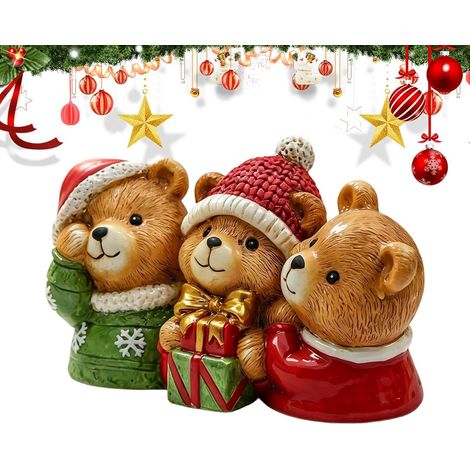 Figurine d'ours de Noël, adorable décoration saisonnière en résine avec chapeau de Père Noël (1/5)