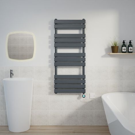 Flat Electric Towel Rail Thermostatic Timer Grey/Chrome 1200x500 (1/5)