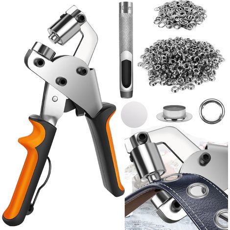 Set de pinces à oeillets, Kit d'outils pour passe-fils Tête de pince interchangeable Presse à oeillets Avec 500 oeillets