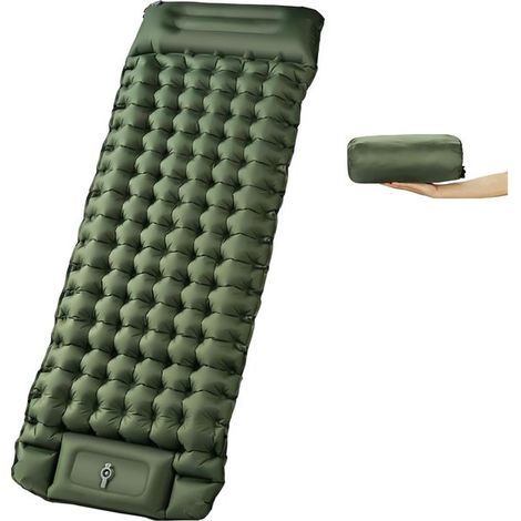 Materassino gonfiabile da campeggio con pompa a pedale, compatto e antiscivolo, impermeabile, spessore 10 cm, ideale per spiagge, passeggiate e festival musicali. (1/5)