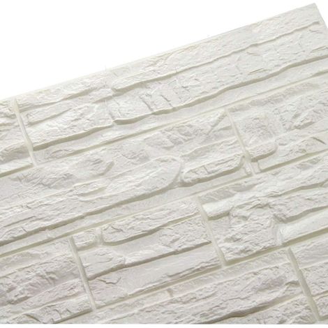 Papier Peint en Brique 3D, Panneaux Muraux 3D Autocollants Aspect Pierre, Autocollants Muraux en Brique Imperméables pour Salon, Chambre à Coucher, Cuisine (12 Pièces, Blanc) (1/5)