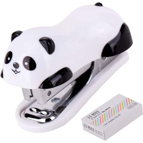 Agrafeuse - Mini Panda - Capacité 12 Feuilles - Agrafes N°10 Incluses - 6 x 2,5 x 4 cm - Pour Bureau École Maison Voyage - 1 Pièce (1/5)
