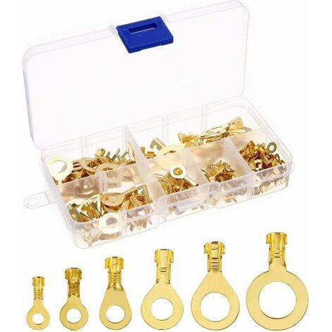 Brass Crimp Electrical Cable Lugs Ring Terminals Copper Electrical Lugs Crimp Terminal Ring Connector For Machines Computer Devices 150Pcs M3 M4 M5 M6 M8 M10 (1/5)