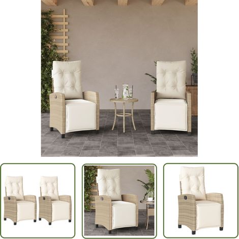 The Living Store Gartensessel mit Fußteil 2 Stk. Verstellbar Beige Poly Rattan - Gartenstuhl - Liegesessel - Rattan Sessel - Gartenmöbel - Balkon Möbel (1/5)
