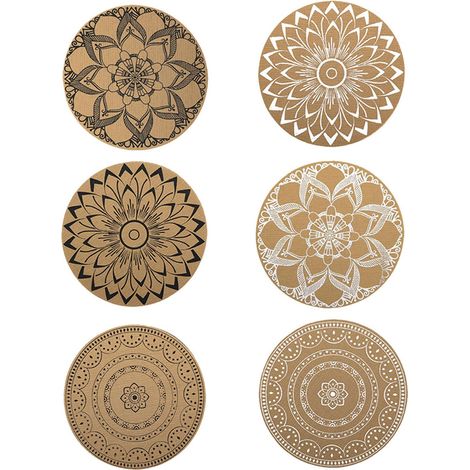 Ensemble de 6 sets de table ronds en PVC, imprimé bohème lavable, 38x38 cm, résistant à la chaleur et antidérapant. (1/5)