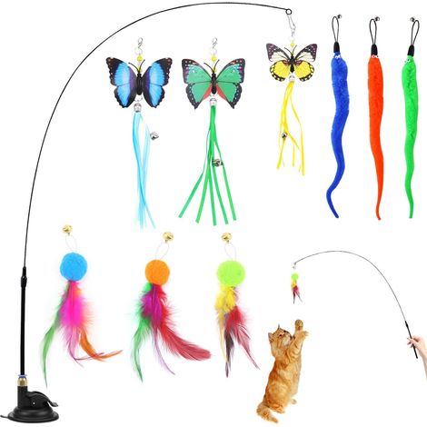 Jouet Chat Interactif Jouets à Plumes pour Chats Interieur Jouet Chat Ventouse avec Cloche Plume Kittybird Jouet Jeux Chat Baguette Canne à Pêche Cadeau Jeu pour Chat D'appartement (Encore 1) (1/5)