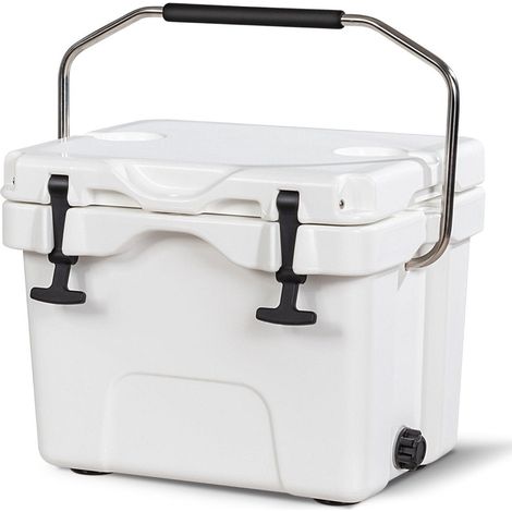 Borsa frigo con ghiacciaia da 15 L di capacità con tappo di scarico con maniglia e 2 portabibite bianchi