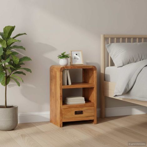 vidaXL Bedside Table 40x30x60 cm Solid Acacia Wood Honey Finish (1/5)