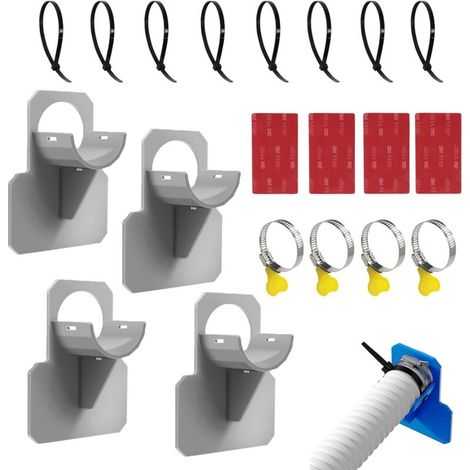 Poolschlauchhalterung – 4-teilig, Edelstahlklemme + Kunststoff-Knickschutz, geeignet für Schläuche ≤ 38 mm