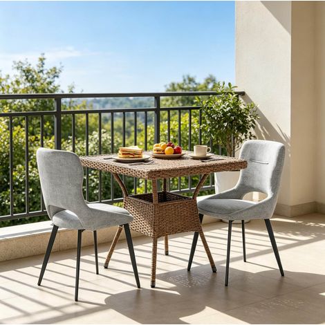 Silla de comedor de chenilla gris con estructura de metal, respaldo transpirable, acolchada (1/5)
