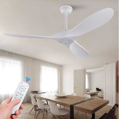 Ventilador de techo de 132 cm, sin luz, con mando a distancia, motor DC reversible, funcionamiento silencioso, temporizador, blanco. (1/5)