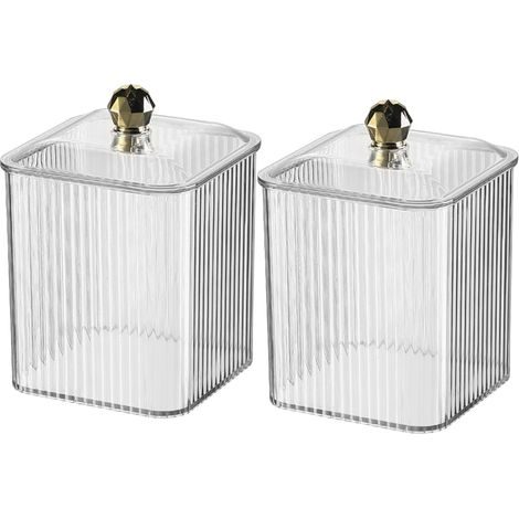 Boîte à Coton Tige avec Couvercle, Boîte Rangement Cotons pour Salle de Bain, Chambre à Coucher, Organiseur de Maquillage pour Boules de Coton, Tampons, Cosmétiques (Transparent, 2 Pièces) (1/5)