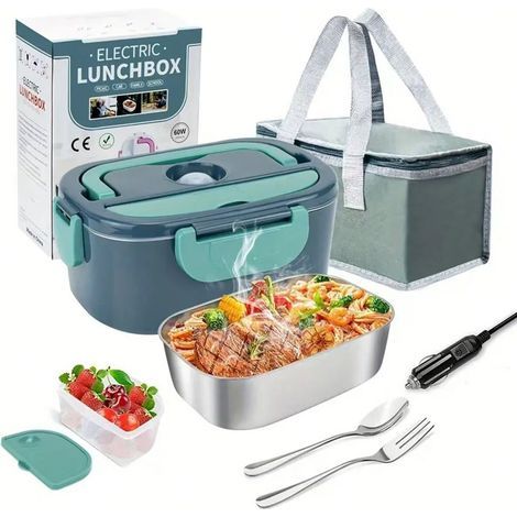 Lunch Box Chauffante, 3 en 1 Boite Chauffante Repas(12V / 24V / 220V), 1.5L Portable Gamelle Chauffante, 60W Boite a Repas Chauffante pour Voiture, Camion, Maison ou Camping (1/4)