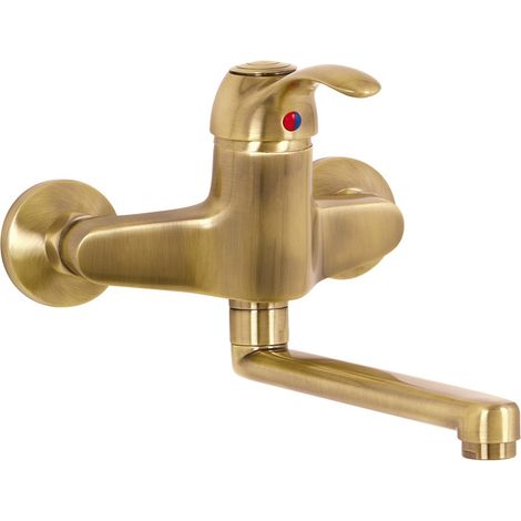 Miscelatore monocomando lavello a aarete Distri con bocca girevole in vecchio ottone (1/4)