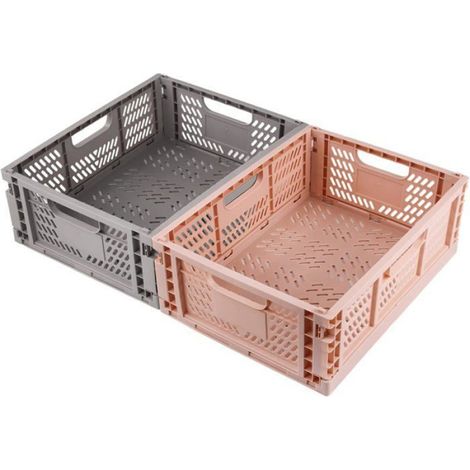 Lot de 2 caisses pliables empilables, avec poignée, 40x30x15 cm (rose+gris). Idéales pour cuisine, chamb - Rose+gris 40 x 30 x 15 cm (1/5)