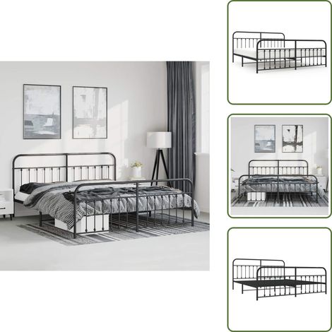 Letto con supporto - vidaXL Giroletto con Testiera e Pediera Metallo Nero 193x203 cm - Letto con spazio sotto