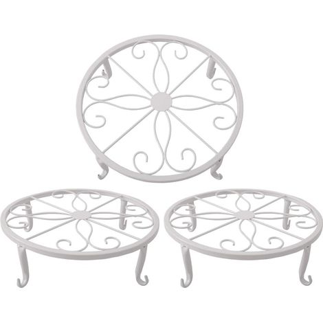 Support de pot de fleurs blanc 23 x 23 x 11,5 cm, support de plantes succulentes en fer rétro pour intérieur et extérieur, 3 pièces (1/5)