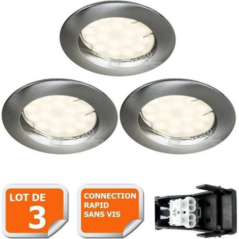 Lampesecoenergie – Lot de 3 spots LED encastrables ronds 5W – Aluminium brossé – Culot GU10 – Luminosité 460 LM – Angle de diffusion 120° – Tension 220-240V (1/5)