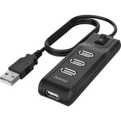 Hub USB Hama à 4 ports USB 2.0 480 Mbit/s avec interrupteur marche/arrêt (1/4)