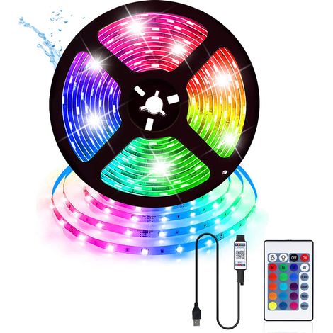 Ruban LED 5M USB led chambre bande led deco chambre,leds decoration 5050 RGB Lumiere Led Ruban Auto-adhésif avec Télécommande 24 Touches pour Léclairage à La Maison, Décoration de fête (1/5)