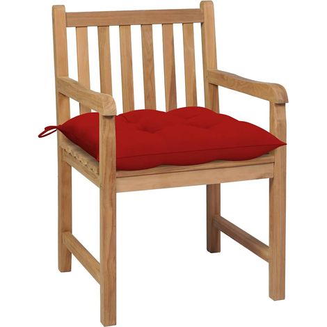 Maison Exclusive - Gartenstühle 2 Stk. mit Roten Kissen Massivhol (1/5)