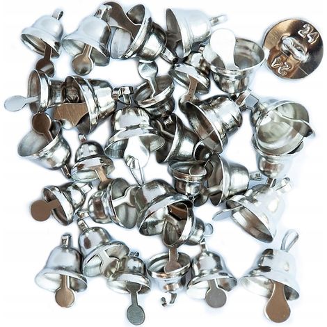 Campanas decorativas, colgantes navideños ornamentales de metal plateado, 30 unidades. (1/3)