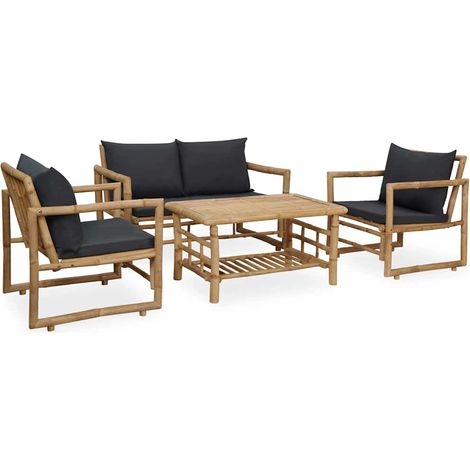 vidaXL Salon de jardin 4 pcs avec coussins Bambou (1/5)