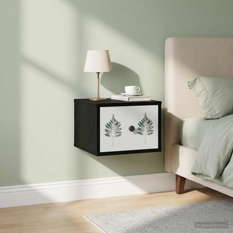 vidaXL Mesita de noche de pared HANAU Roble Negro 36 x 33 x 25 cm (1/5)