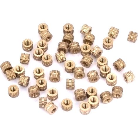 50 écrous cylindriques moletés en laiton M3, moulés avec insert (M355,3) (1/5)