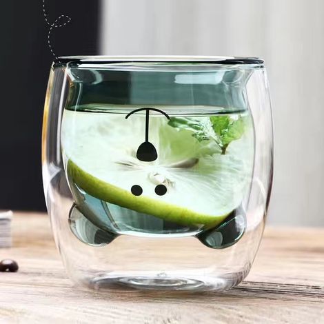 One Piece Double Paroi Tasse À Café Arbre De Noël Tasse En Verre Ours Tasse En Verre Tasse À Lait Creative Romantique Saint Valentin Cadeau D'anniversaire (Lac Vert)-8 9cm