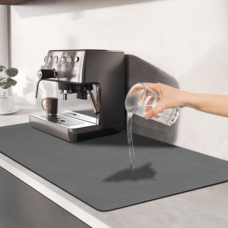 30x40cm Absorbant Tapis Machine a Cafe - Absorbe l'eau Rapidement en 30s Protège les Plans de Travail de l'humidité et des Taches de Café - Gris (1/5)