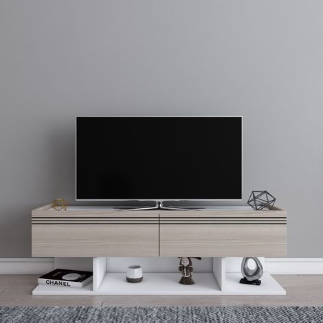 Meuble tv kase de 120 cm - armoires abattants (blanc et cordoba)