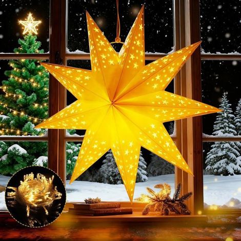 Étoile de Noël - Étoile Lumineuse à Suspendre - 45 cm - 3D en Papier - LED - Décoration Intérieure - Lot de 2 (1/5)