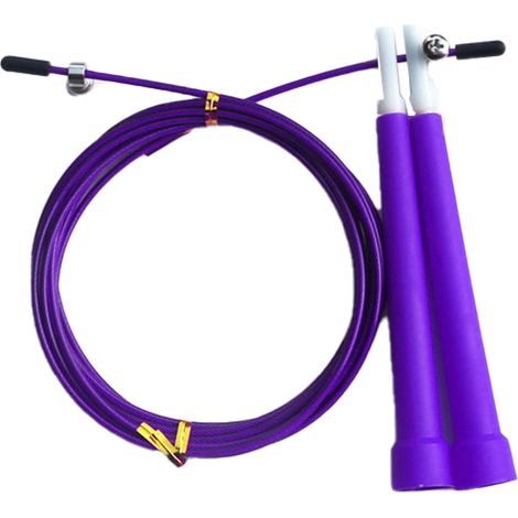Corde à sauter pour enfants adultes hommes femmes, fil d'acier réglable, corde de vitesse, entraînement fitness, exercice violet (1/5)