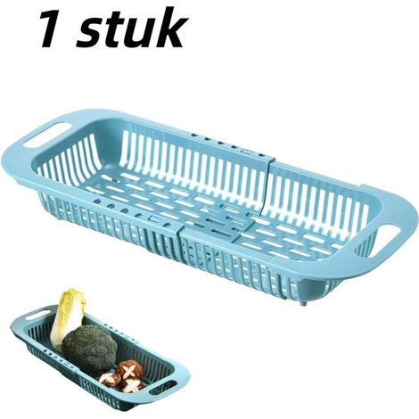 1 panier d égouttage coulissant à double couche pour évier avec filtre et rangement de vaisselle bleu (1/5)