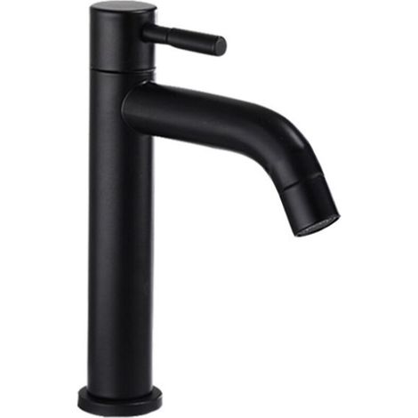 Robinet de lavabo en acier inoxydable 304, robinet de lavabo à poignée unique, robinet d'eau froide simple - noir (1/4)