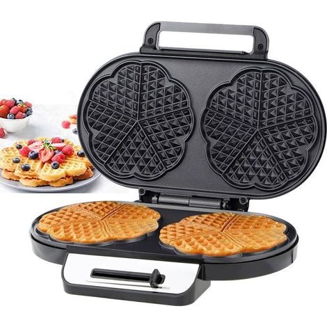 Gaufrier forme de cœur - Brillsten - Revêtement anti-adhérent-Température réglable - Noir – 2 Gaufres – Grande Puissance de 1200 W (1/5)