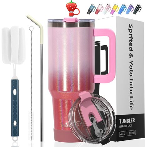 30oz Travel Coffee Mug with Straw Lid and Handle, Stainless Steel Double Wall Vacuum Insulated Thermal Water Bottle for Cold and Hot Coffee, 30oz, Red (1/5)