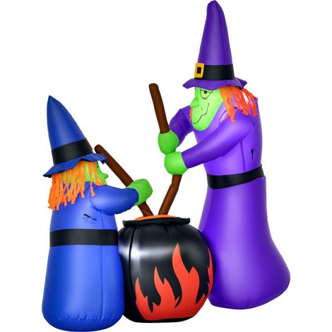 HOMCOM 1.8m Tall Inflatable Halloween Decoration Witches Light Airblown Outdoor (1/5)
