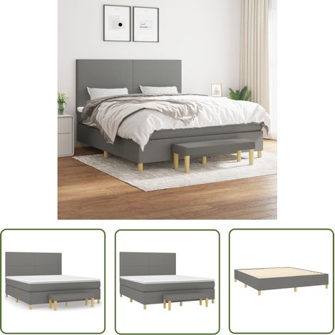 The Living Store Sommier à lattes de lit avec matelas Gris foncé 180x200cm Tissu - Lit Plateforme - Lit Double - Literie - Matelas À Ressorts Ensachés - Têtière Ajustable (1/5)