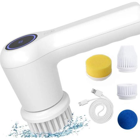 Brosse de Nettoyage électrique, Handheld Spin Scrubbe, épurateur électrique avec 4 têtes de Brosse, kit de Nettoyage Automatique pour Baignoire, Cuisine, carrelage, fenêtre, Baignoire,Vaisselle (1/5)