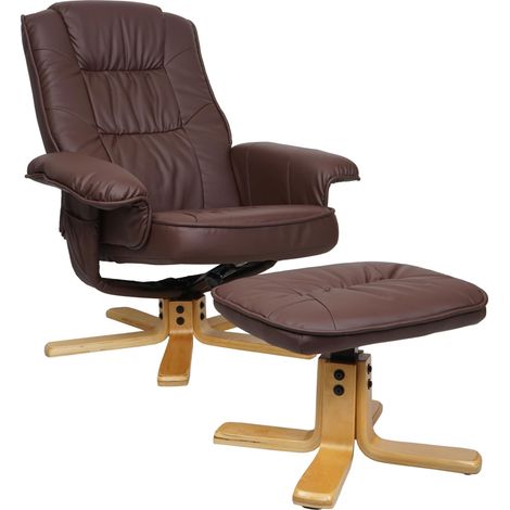 [NEUWERTIG] Relaxsessel H56, Fernsehsessel TV-Sessel mit Hocker Ottomane, Kunstleder Eukalyptus Holz MVG-zertifiziert rot-braun (1/5)