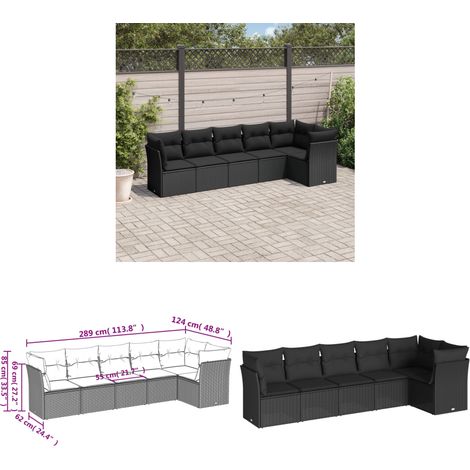 6-tlg. Garten-Sofagarnitur mit Kissen Schwarz Poly Rattan - Gartengestelle - Gartenmöbelset - Lounge Set - Rattan Möbel - Gartenlounge - Home & Living (1/3)