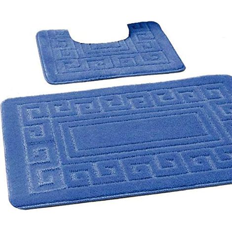 ZOLGINAH Lot de 2 Tapis de Salle de Bain antidérapants de Style Grec Comprenant 1 Tapis de Bain et (50 x 80 cm) et 1 Tapis WC (50 x 40 cm), Bleu (1/5)