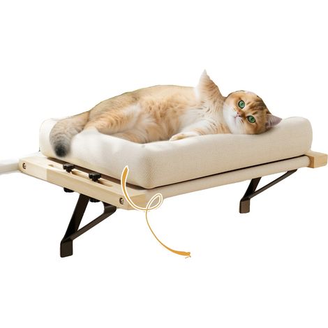 Perchoir de fenêtre pour chat, cadre en bois, coussin lavable, ajustement réglable, supporte jusqu'à 30 lbs, design gain de place (1/5)