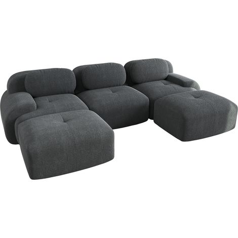 Canapé d'angle modulable en tissu cordé gris avec mousse haute résilience 32D, sans cadre, design ergonomique pour salon, chambre ou bureau (1/5)