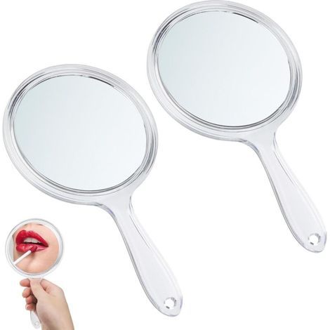 Handspiegel – Doppelseitig, 2-fache Vergrößerung – Für Make-up, Rasur, Haarstyling – Badezimmer, Büro, Reisen – 2 Stück (1/5)