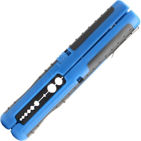 Universeller Abisolierer für 10-20 AWG Kabel, RG59 und RG6 Koaxialkabel und 8-13 mm² Niederspannungsleitungen (blau, 1 Stück). (1/5)