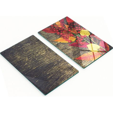 Tablas de cocina de vidrio templado con estampado de hojas de oto帽o, 2 x 30 x 52 cm. (1/5)