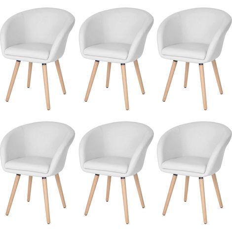 6x chaise de salle à manger Malmö T633, fauteuil, design rétro des années 50, similicuir, blanc